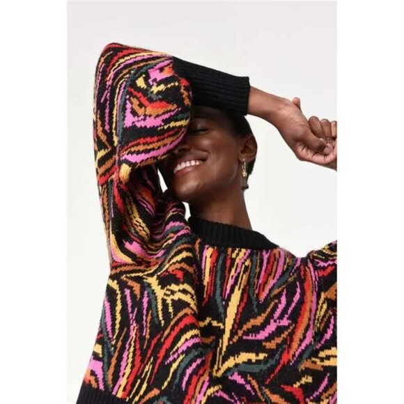 Farm Rio puff balloon sleeve rainbow zebra sweater - Picture 6 of 11